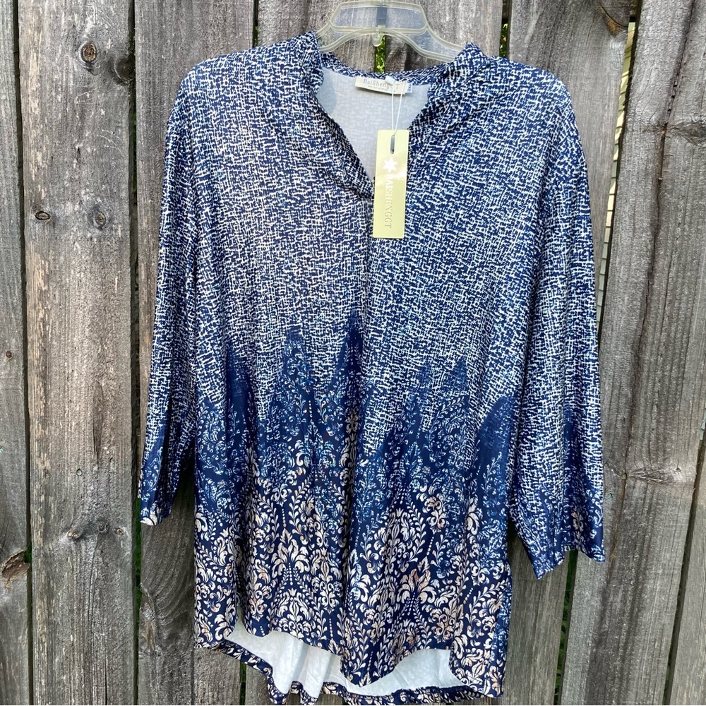 Baishenggt Women’s Tunic Size XXL in Blue Floral #2